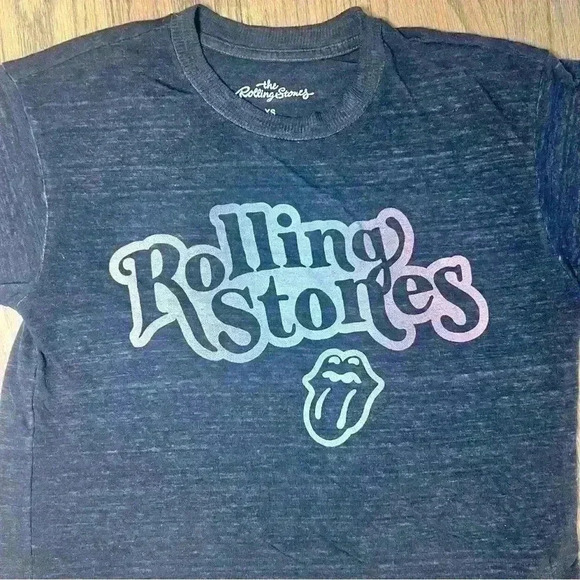 Rolling Stones Women’s Cropped Heathered Gray Crewneck Tee Size X-Small - Picture 2 of 6